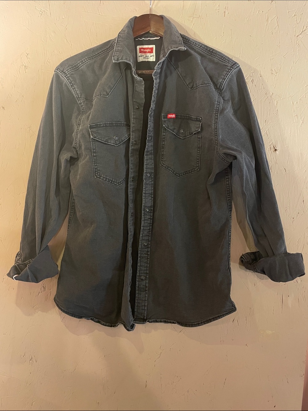 Wrangler Gray/ black Denim Western Shirt with Red Tag